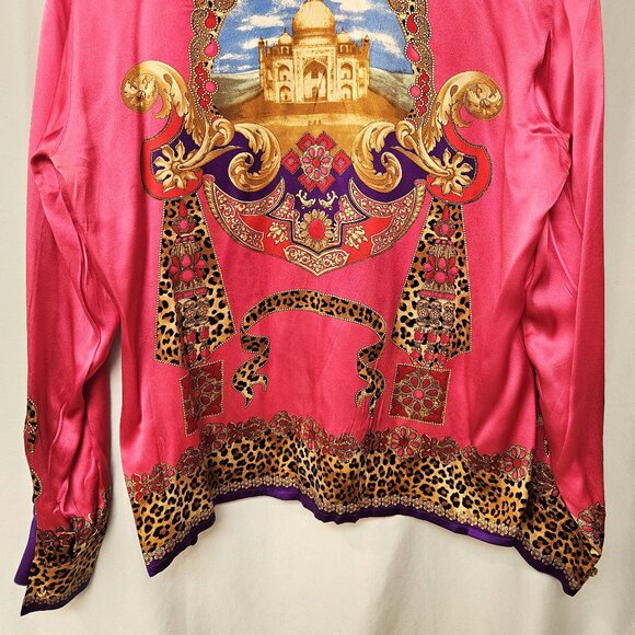 Escada Taj Mahal charmeuse silk blouse Mughal jewels print rare vintage size 42 - Picture 4 of 16